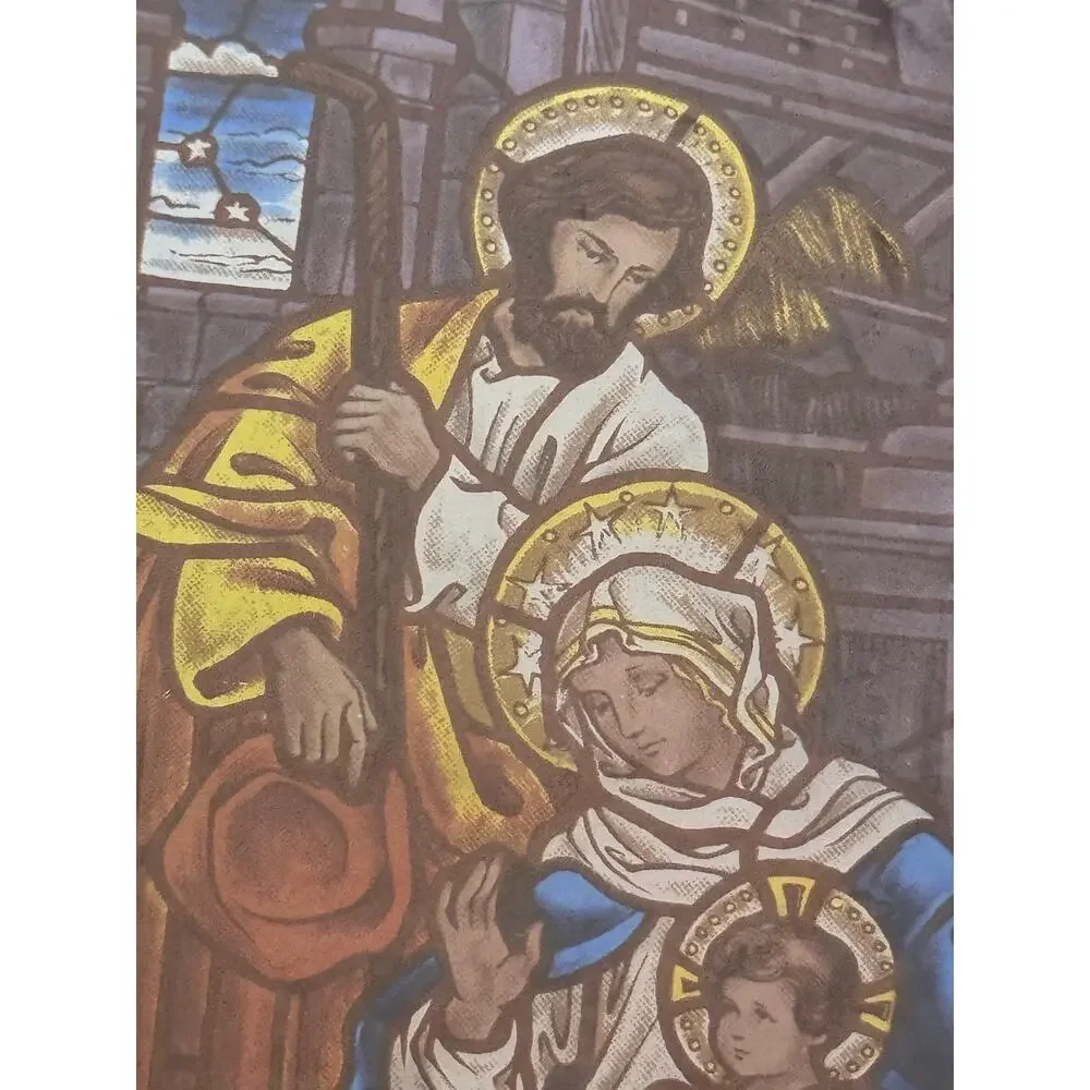 Vintage Hand Made Stained Glass Pewter Nativity Plate